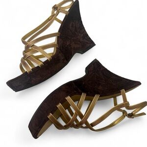 Y2K Gold and Brown Strappy Heels